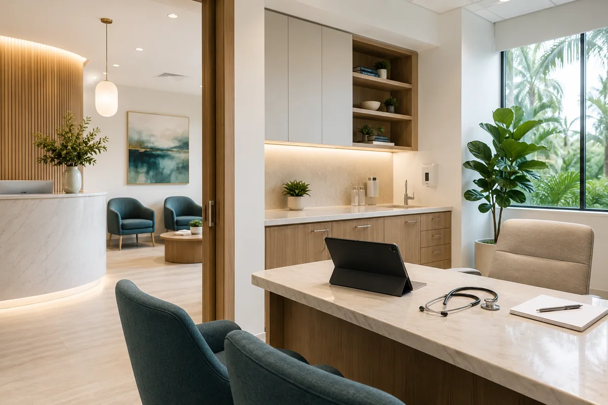 Illustration of a modern, welcoming medical consultation space